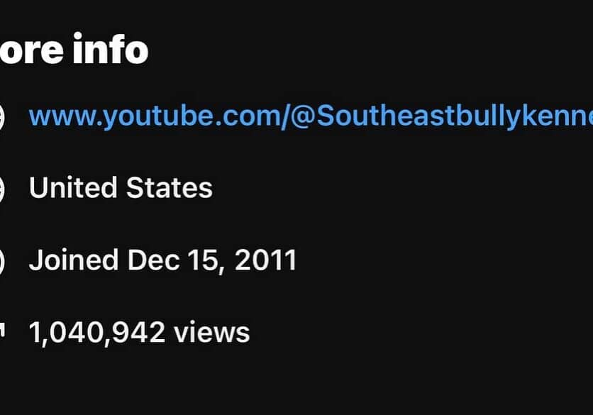 Celebration photo of Southeast Bully Kennels reaching 1 million YouTube views, showcasing American Bully dogs and the kennel’s 15+ year journey.