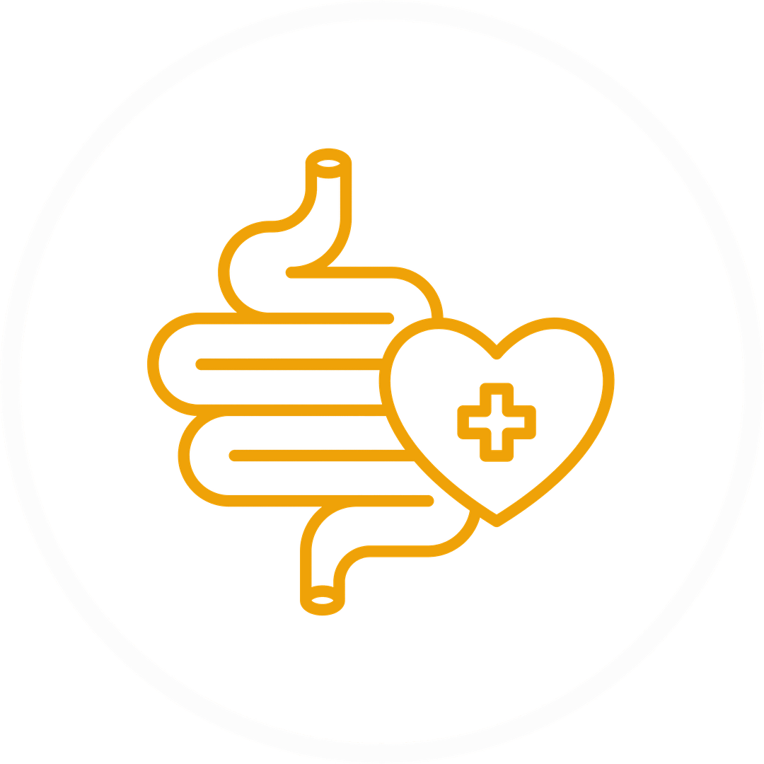 Infographic icons highlighting Super Paws Juice benefit: gut health